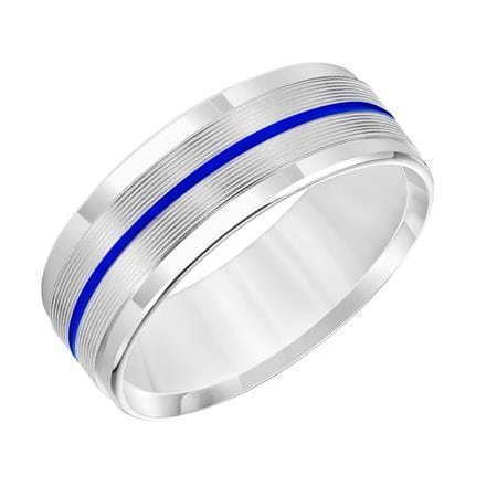 14K White Gold Band with Blue Stripe Center