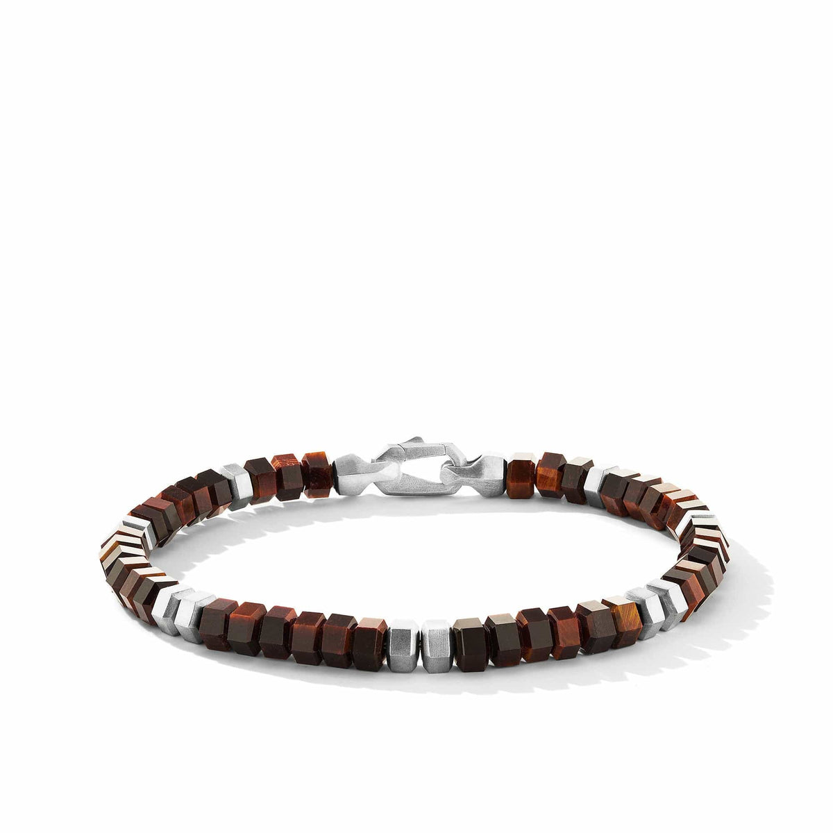 Hex Bead Bracelet in Sterling Silver with Red Tiger's Eye