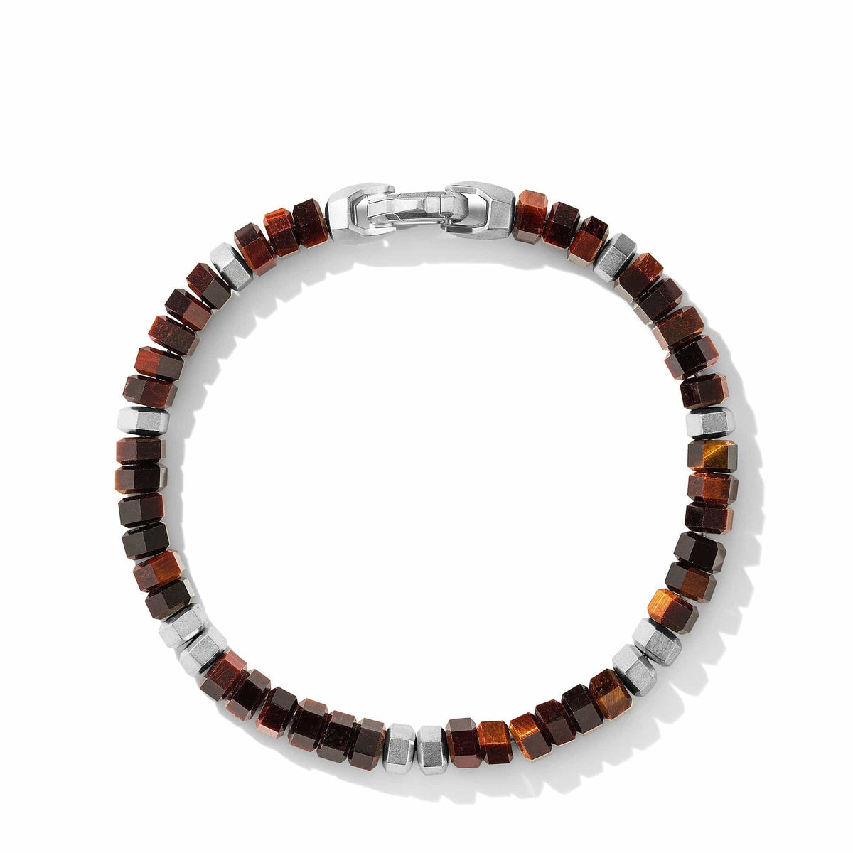 Hex Bead Bracelet in Sterling Silver with Red Tiger's Eye