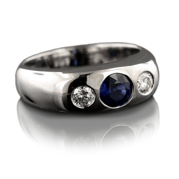 18K White Gold 3 Stone Sapphire and Diamond Band