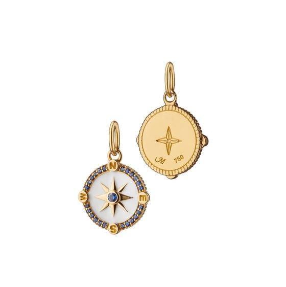 18K Yellow Gold Sapphire Compass Charm