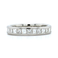 Platinum Square Emerald Cut Diamond Channel Set Band