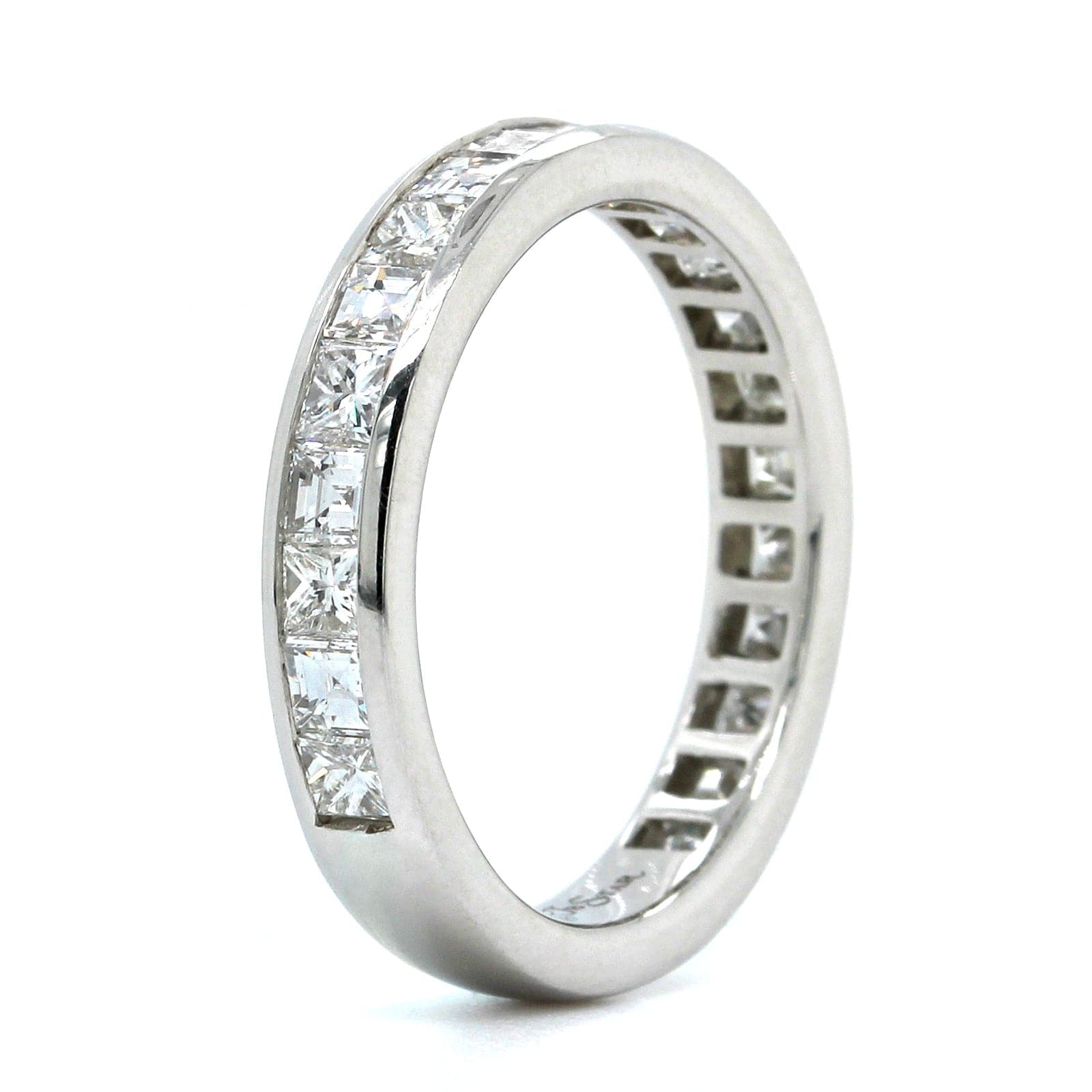 Platinum Square Emerald Cut Diamond Channel Set Band