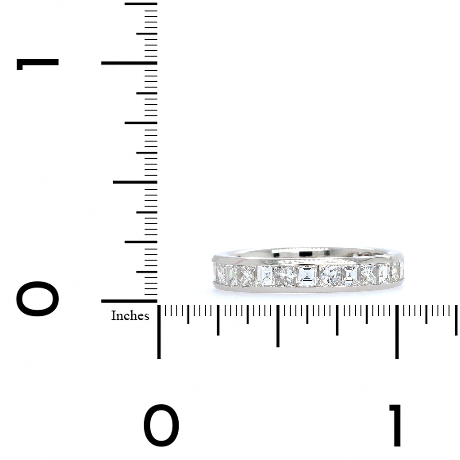 Platinum Square Emerald Cut Diamond Channel Set Band