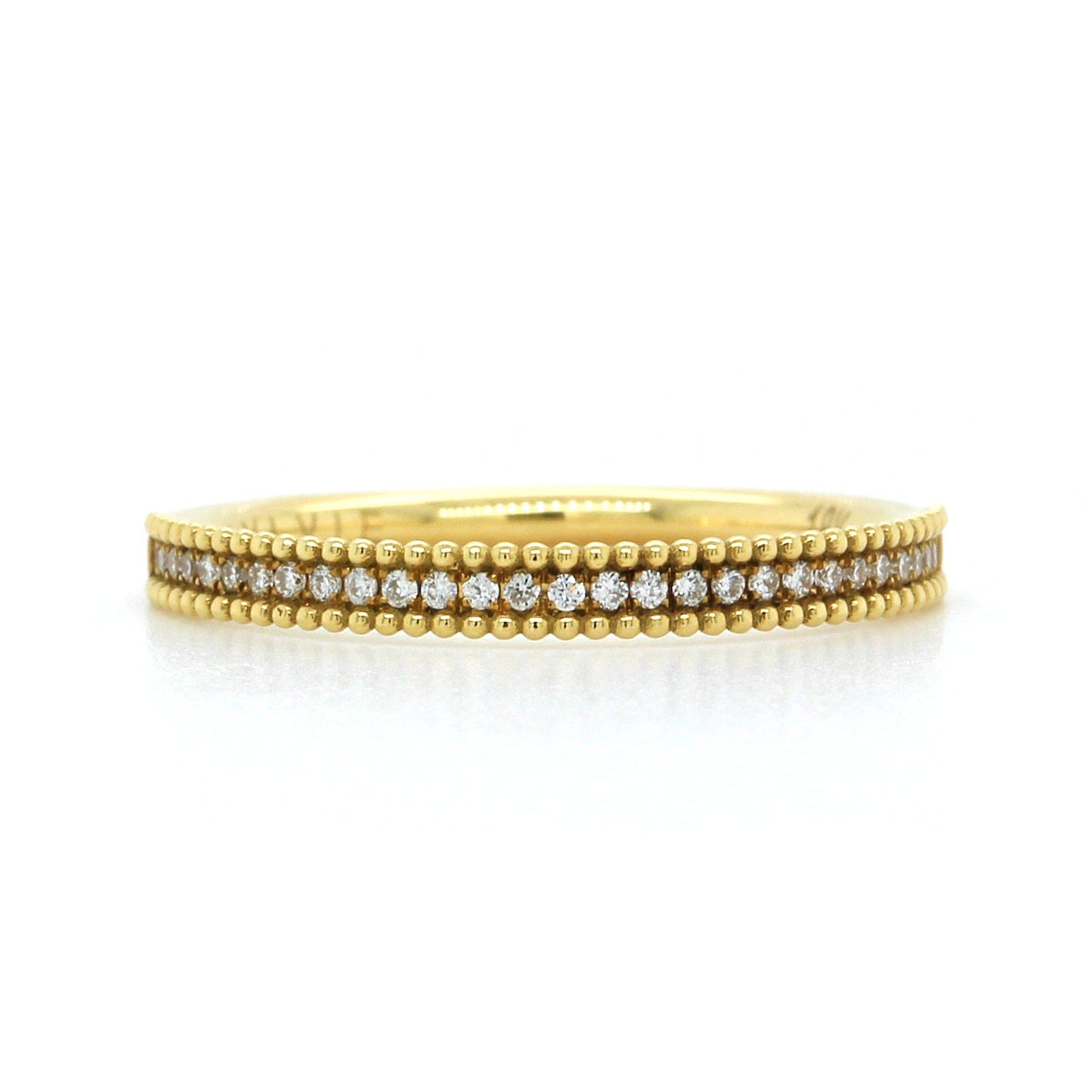 18K Yellow Gold Round Beaded Edge Wedding Band