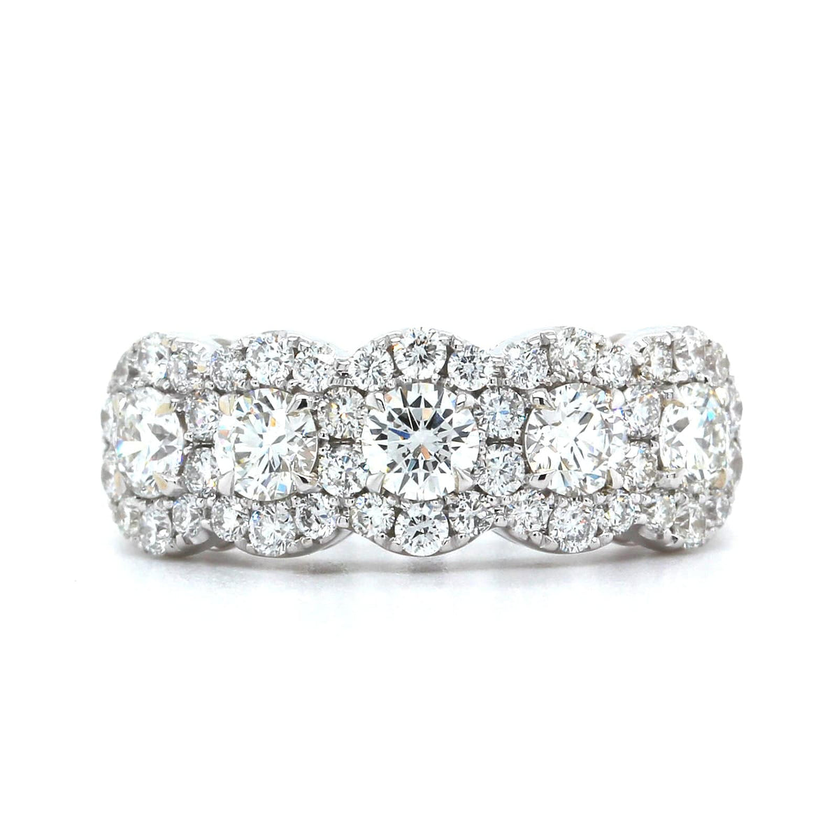 18K White Gold 5 Stone Halo Diamond Band