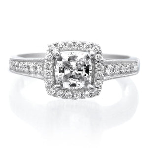 Platinum Cushion Halo Pave Milgrain Engagement Ring Setting