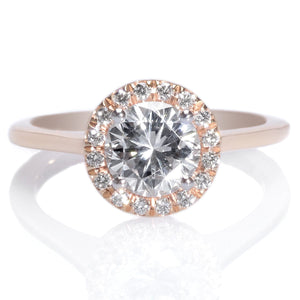 18K Rose Gold & Platinum Round Diamond Halo Engament Ring