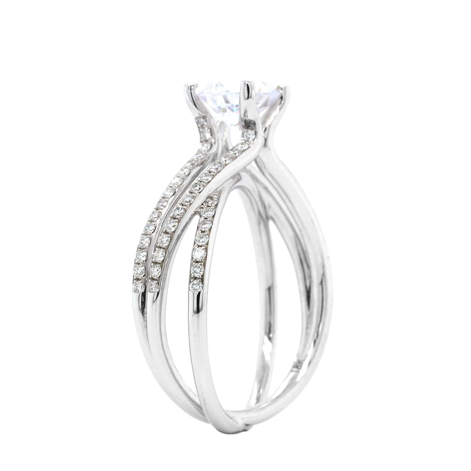 18K White Gold Crossover Diamond Engagement Ring Setting