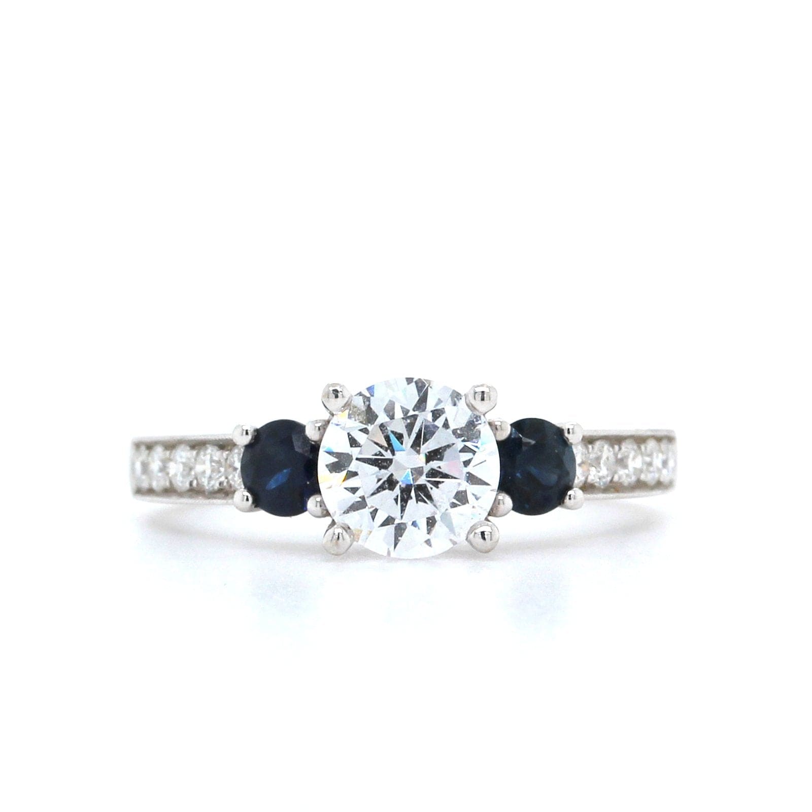 18K White Gold Diamond and Sapphire Sides Engagement Ring Setting