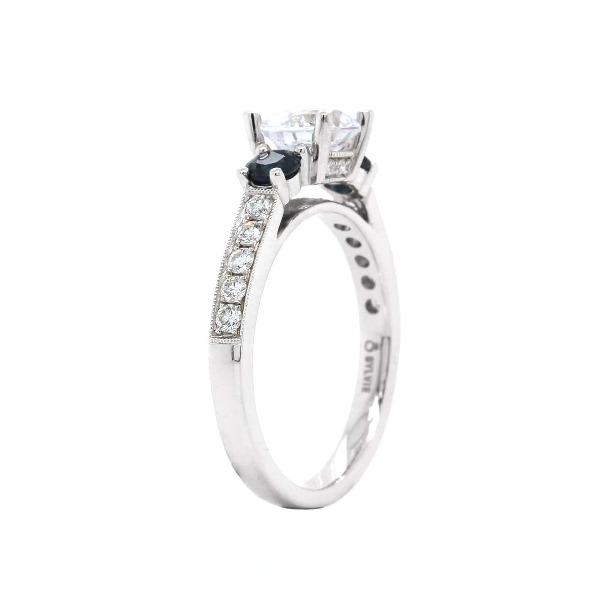 18K White Gold Diamond and Sapphire Sides Engagement Ring Setting