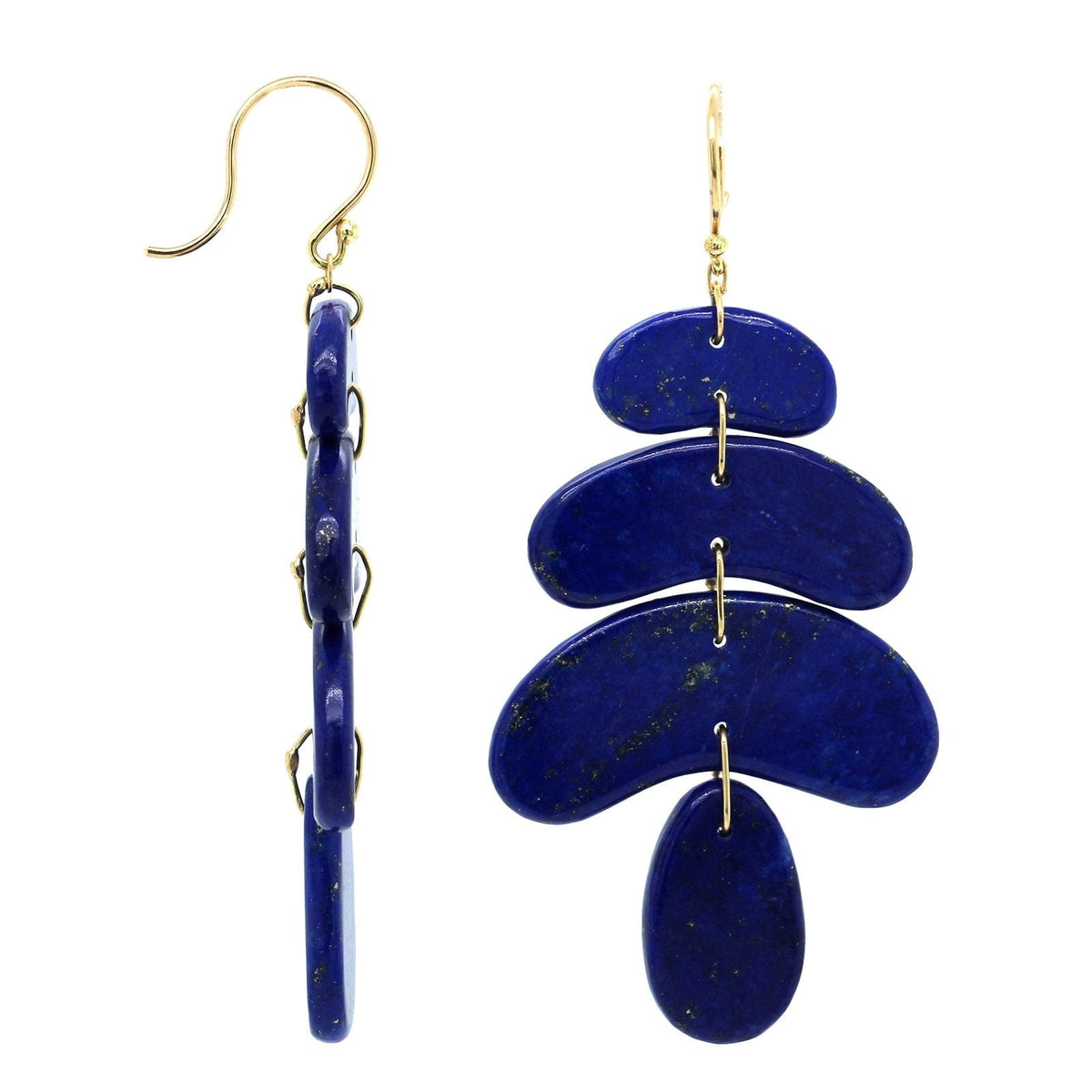 18K Yellow Gold Lapis Totem Drop Earrings