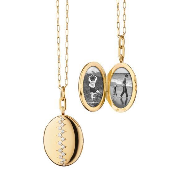 18K Yellow Gold Oval Scattered Diamond Locket