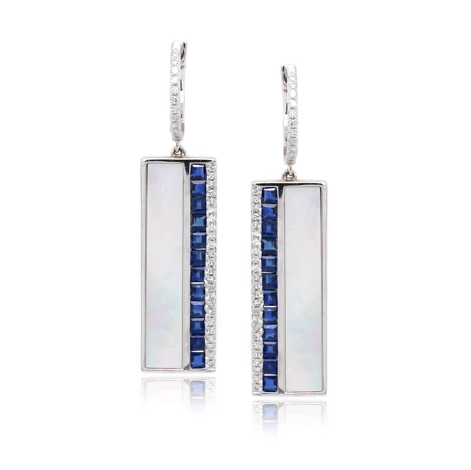 14K White Gold Mother of Pearl and Sapphire Earrings