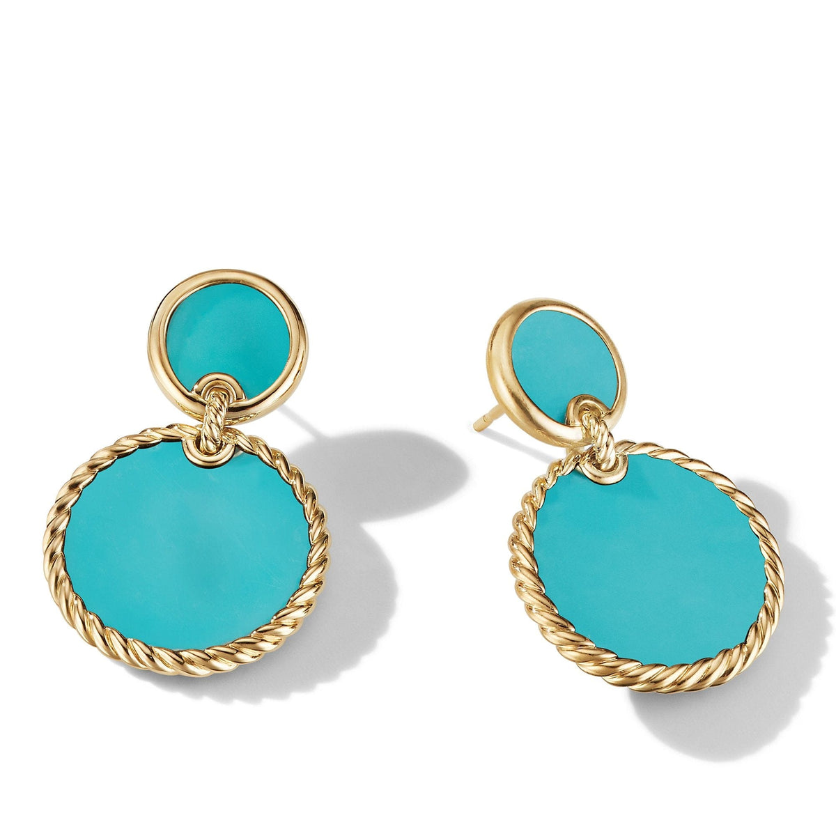 DY Elements Double Drop Earrings in 18K Yellow Gold with Turquoise