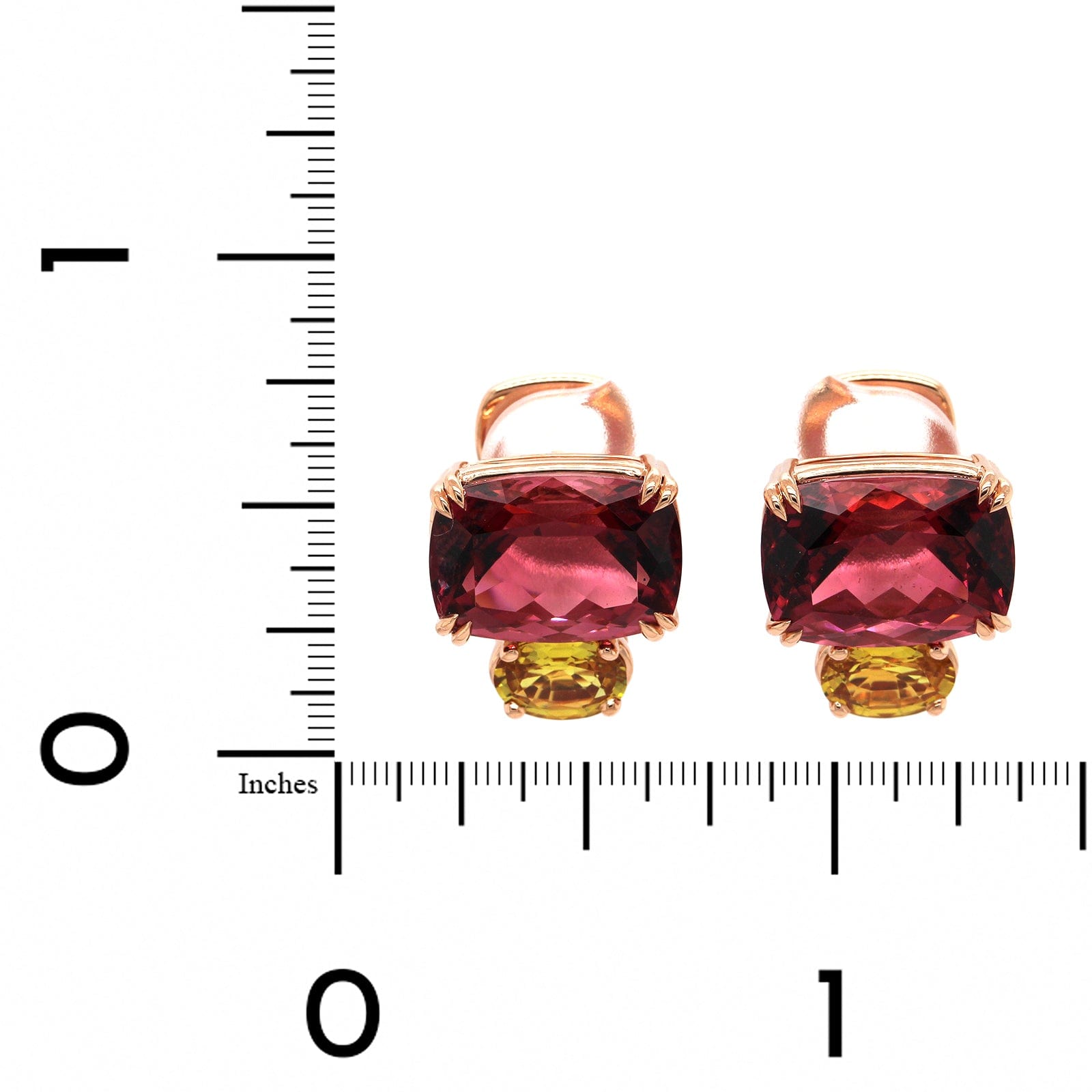 18K Rose Gold Pink Tourmaline and Yellow Sapphire Earrings