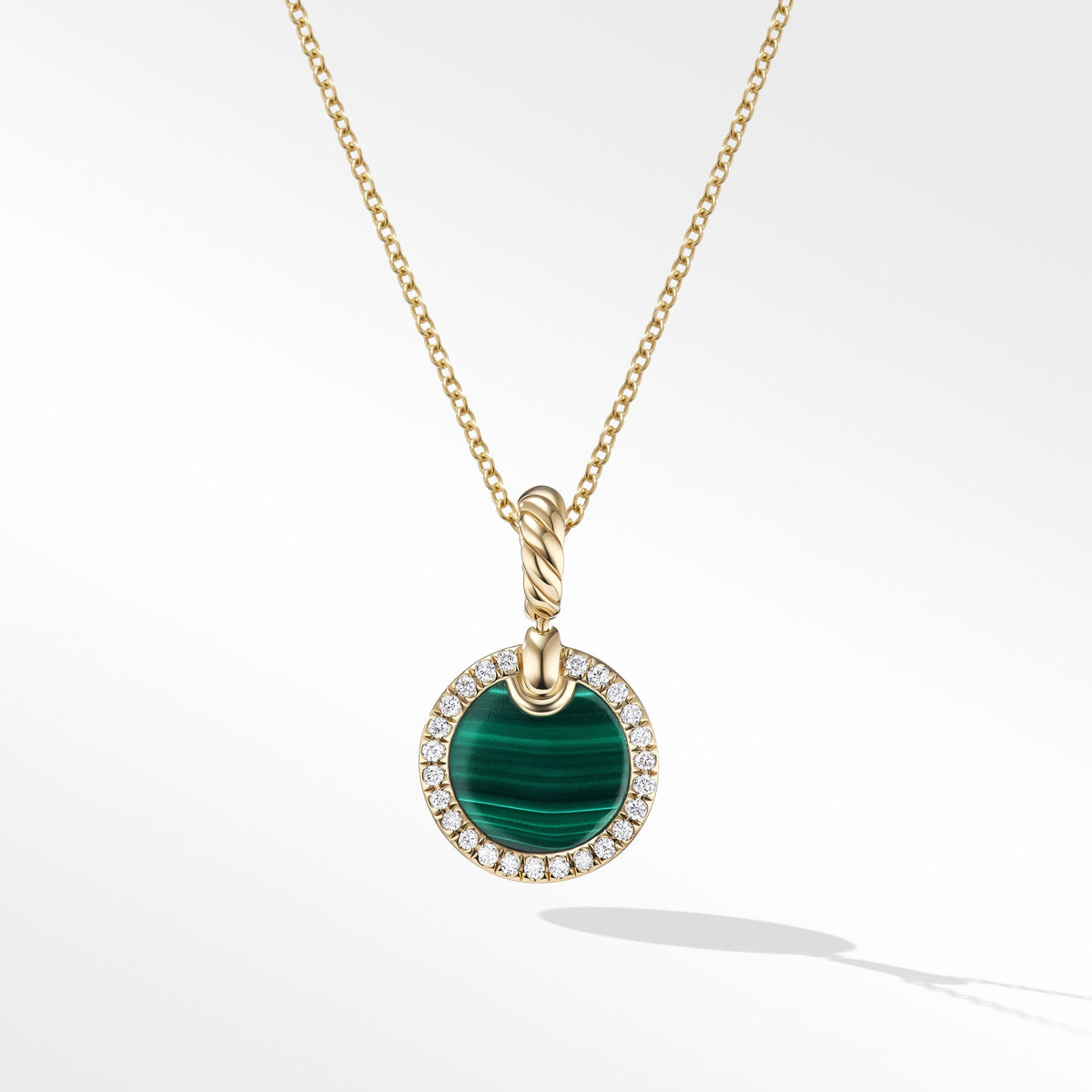 Petite DY Elements® Pendant Necklace in 18K Yellow Gold with Malachite and Pavé Diamonds