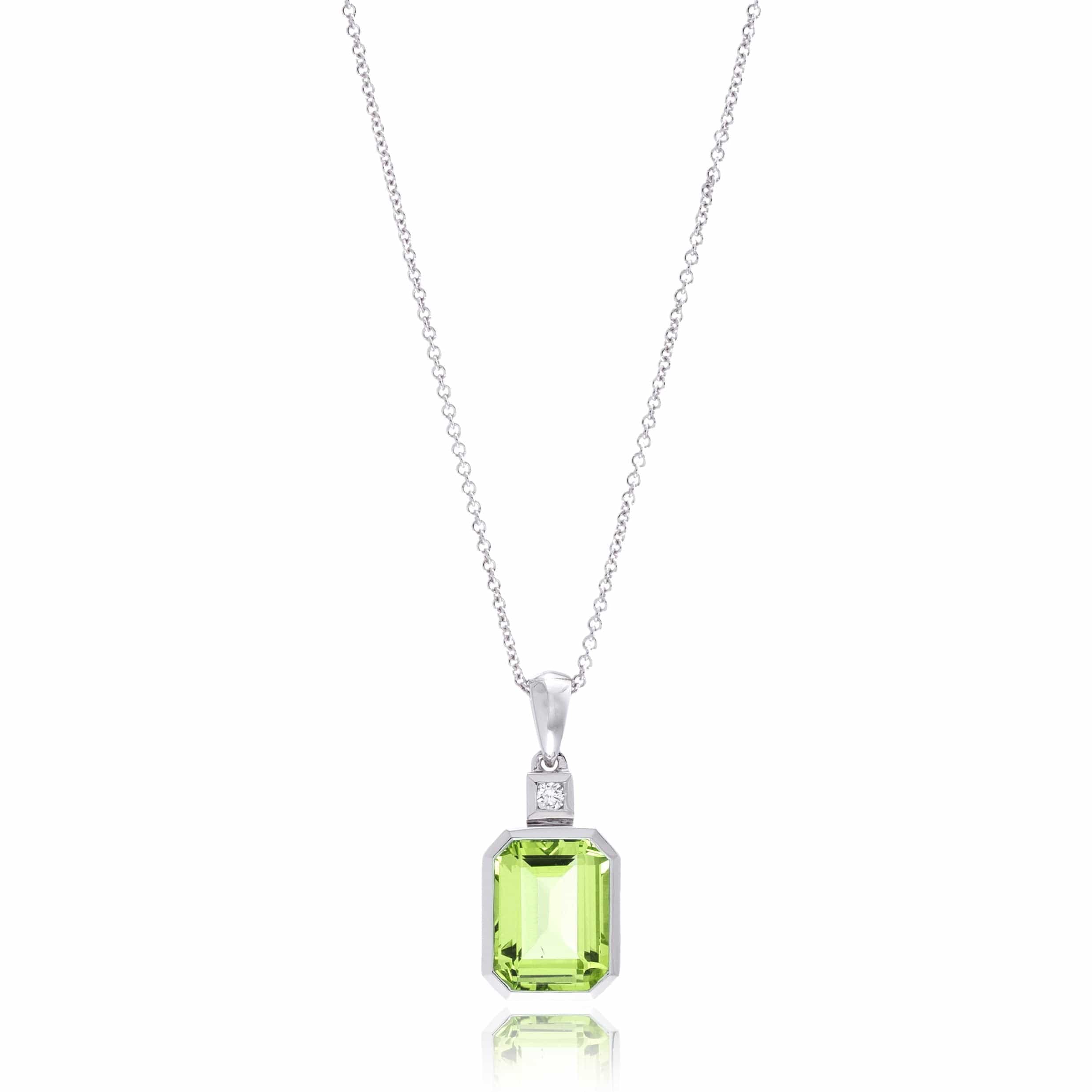 14K White Gold Emerald Cut Peridot Pendant