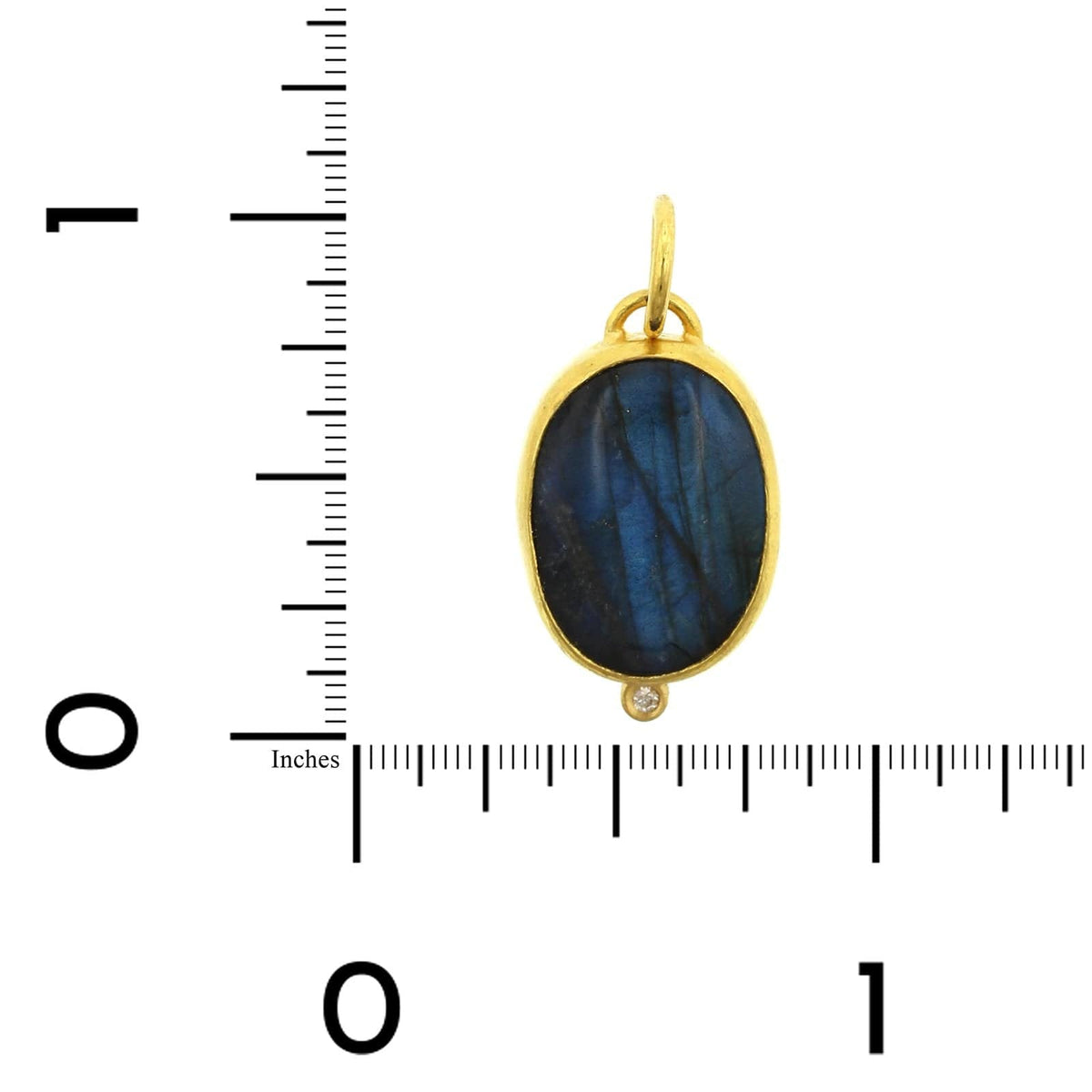 24K Yellow Gold Labradorite with Diamond Charm