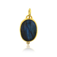 24K Yellow Gold Labradorite with Diamond Charm