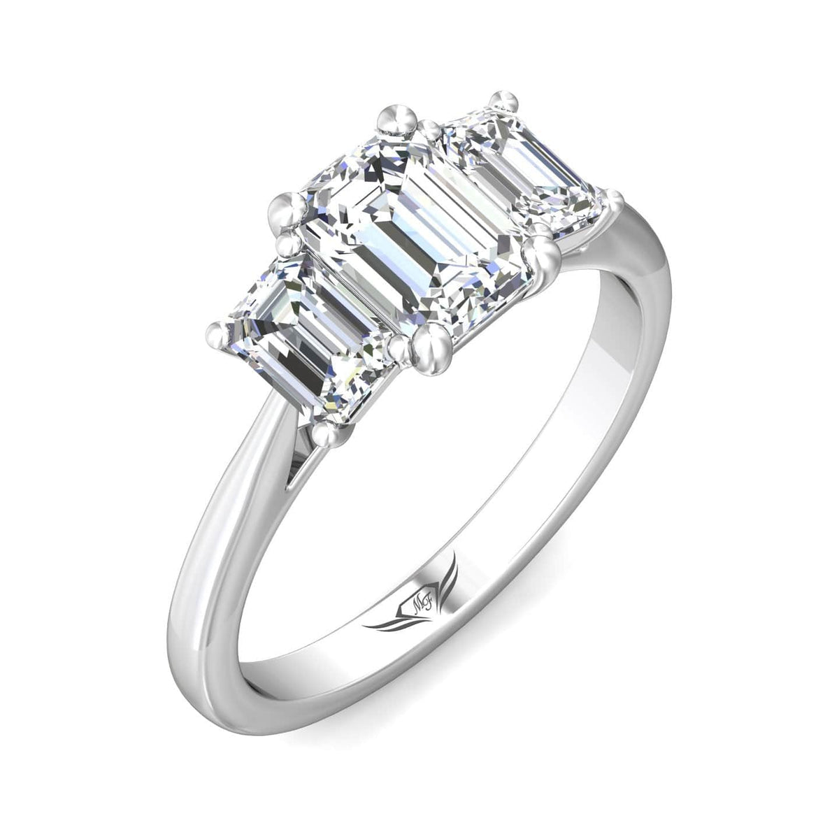 Platinum 3 Stone Emerald Cut Diamond Engagement Ring, Platinum, Long's Jewelers