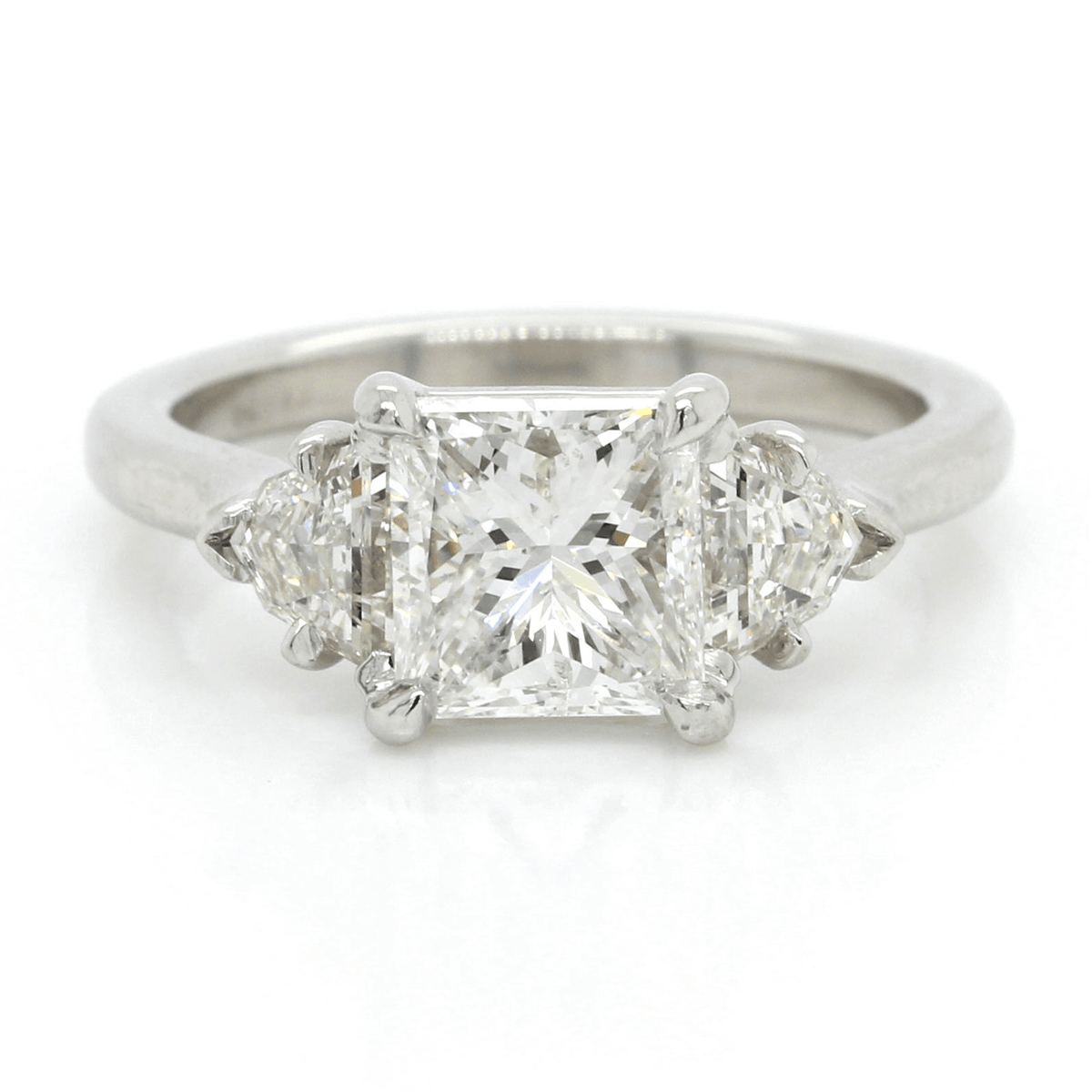 Platinum 3 Stone Princess Cut with Epaulettes Diamond Engagement Ring, Platinum, Long's Jewelers