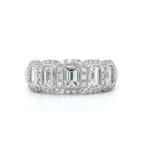 Platinum 5 Stone Emerald Cut Diamond with Diamond Halo Band, Platinum, Long's Jewelers