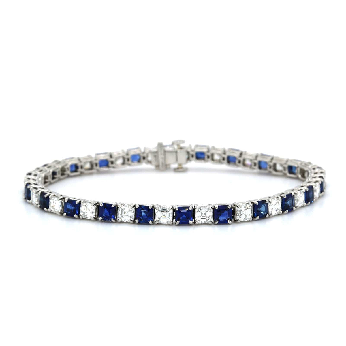 Platinum Asscher Cut Sapphire and Diamond Tennis Bracelet, Platinum, Long's Jewelers