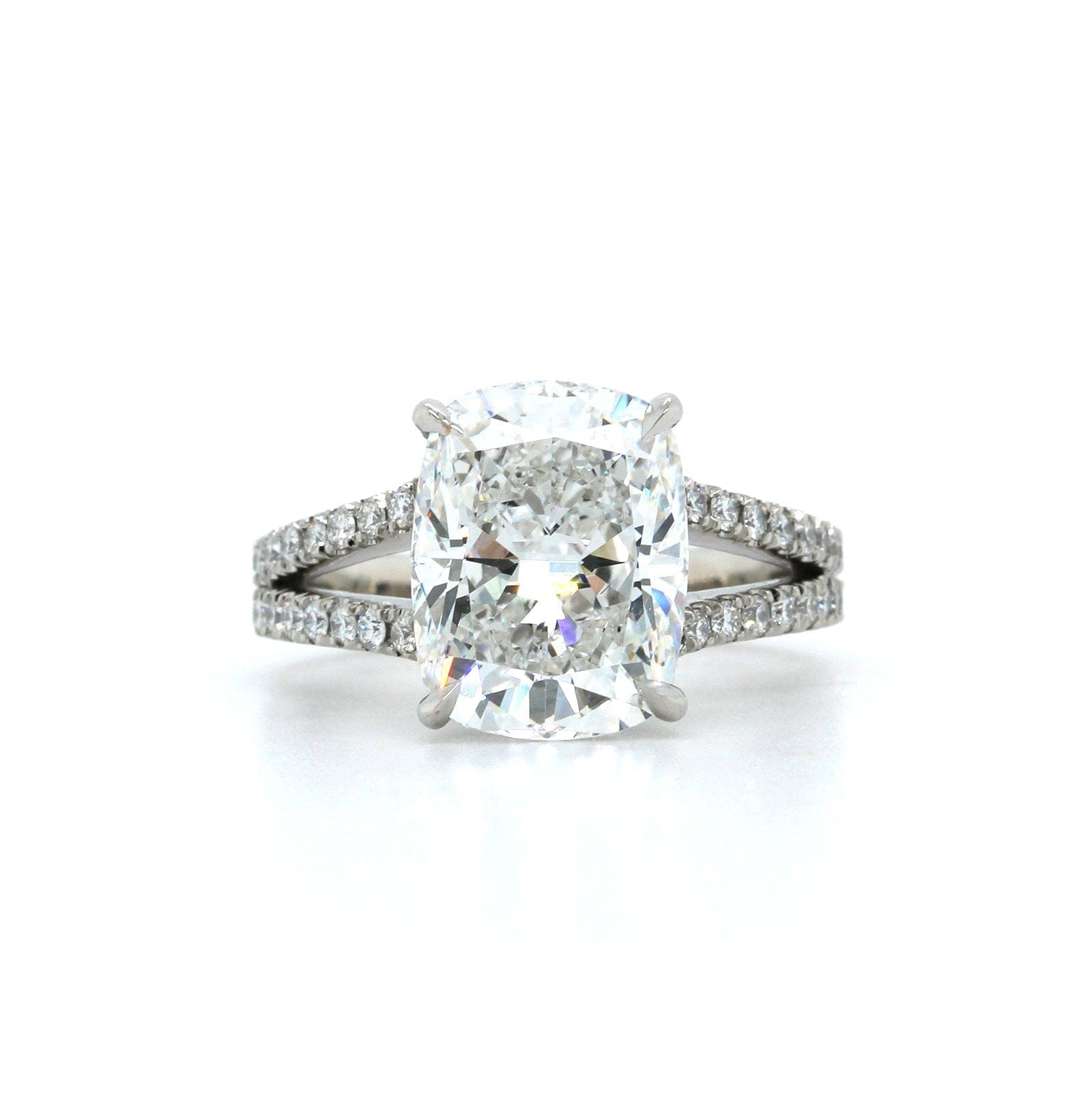 Platinum Cushion Cut Diamond with Hidden Halo Diamond Split Shank Engagement Ring, Platinum, Long's Jewelers