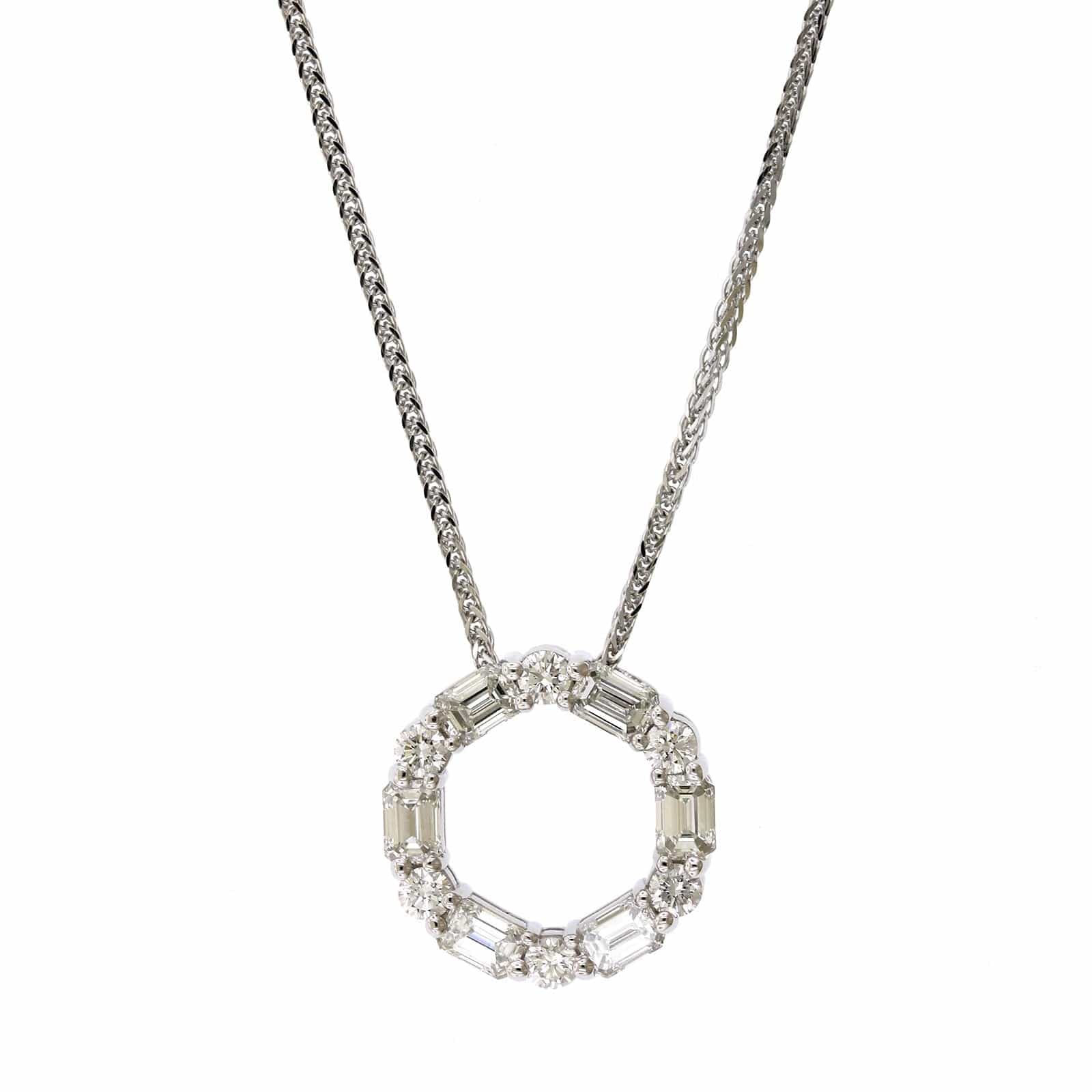 Platinum Emerald and Round Diamond Open Circle Pendant, Platinum, Long's Jewelers