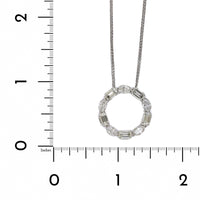 Platinum Emerald and Round Diamond Open Circle Pendant