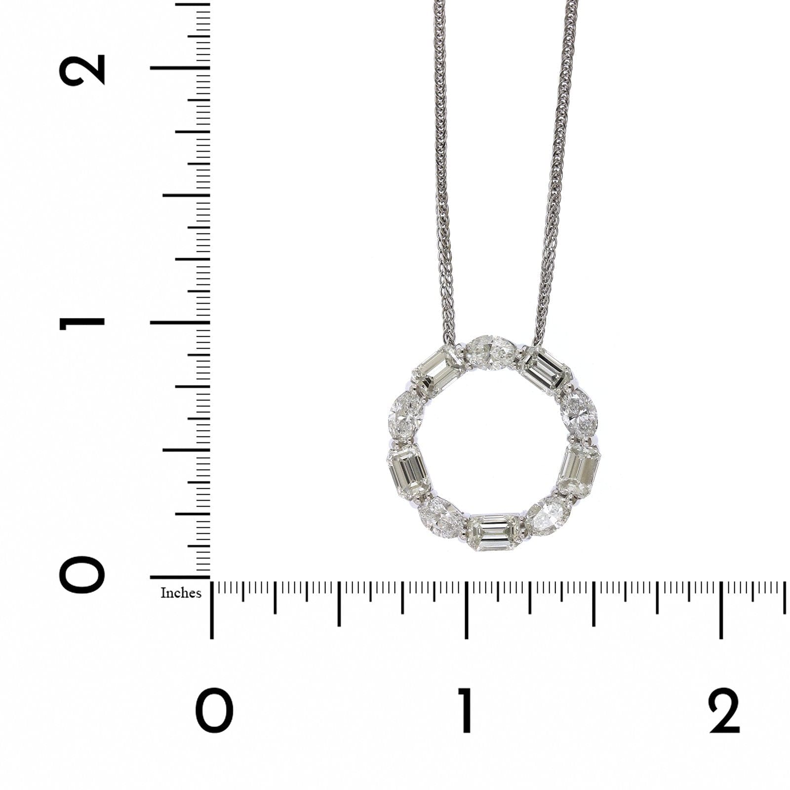 Platinum Emerald and Round Diamond Open Circle Pendant