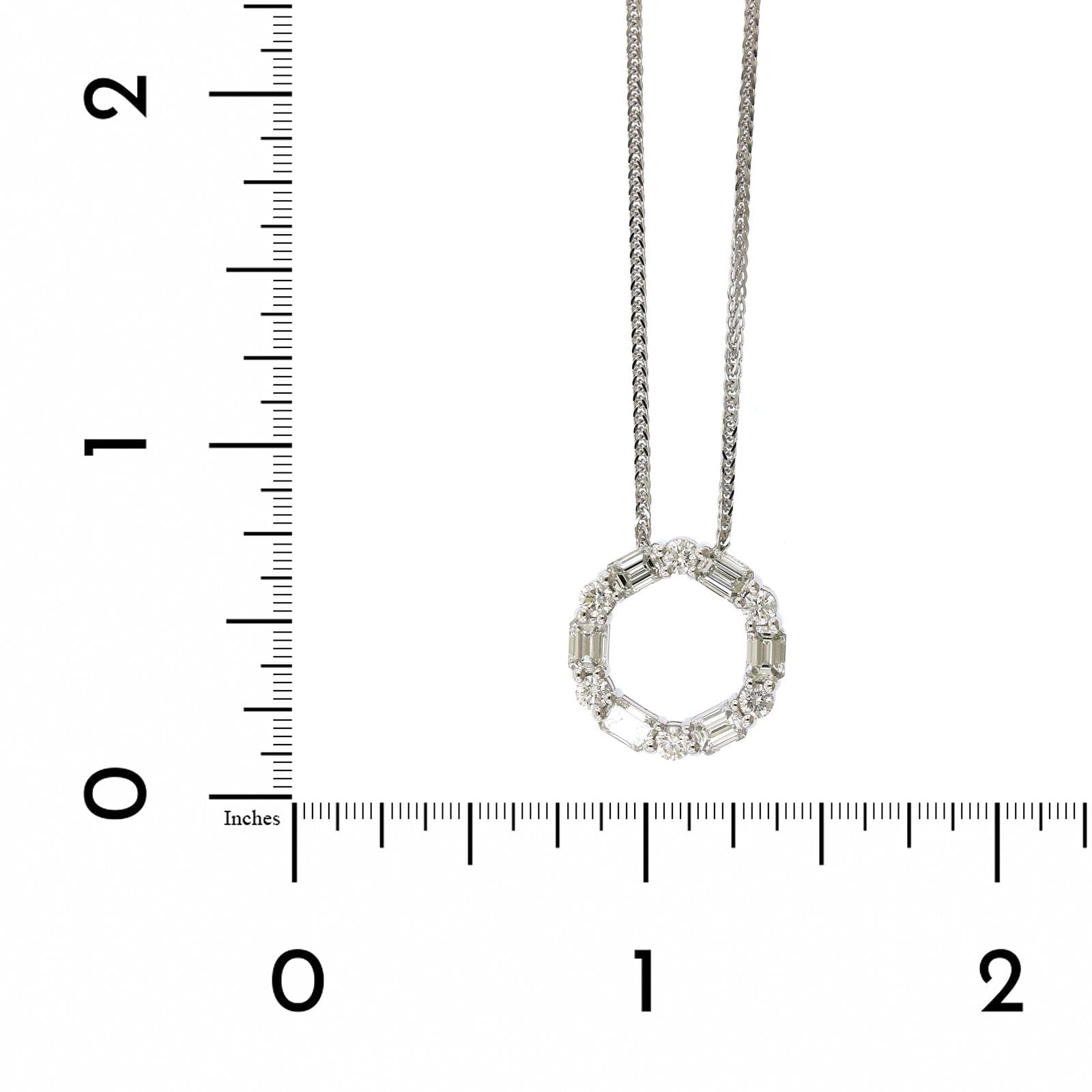 Platinum Emerald and Round Diamond Open Circle Pendant