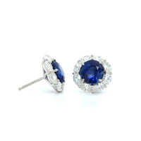 Platinum Sapphire with Diamond Halo Earrings, Platinum, Long's Jewelers