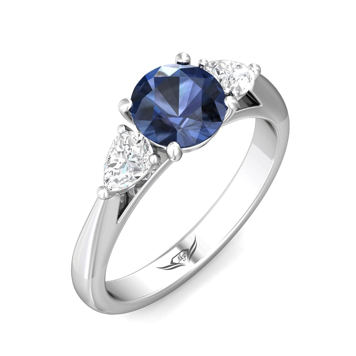 Platinum Sapphire with Diamond Sides 3 Stone Ring, platinum, Long's Jewelers