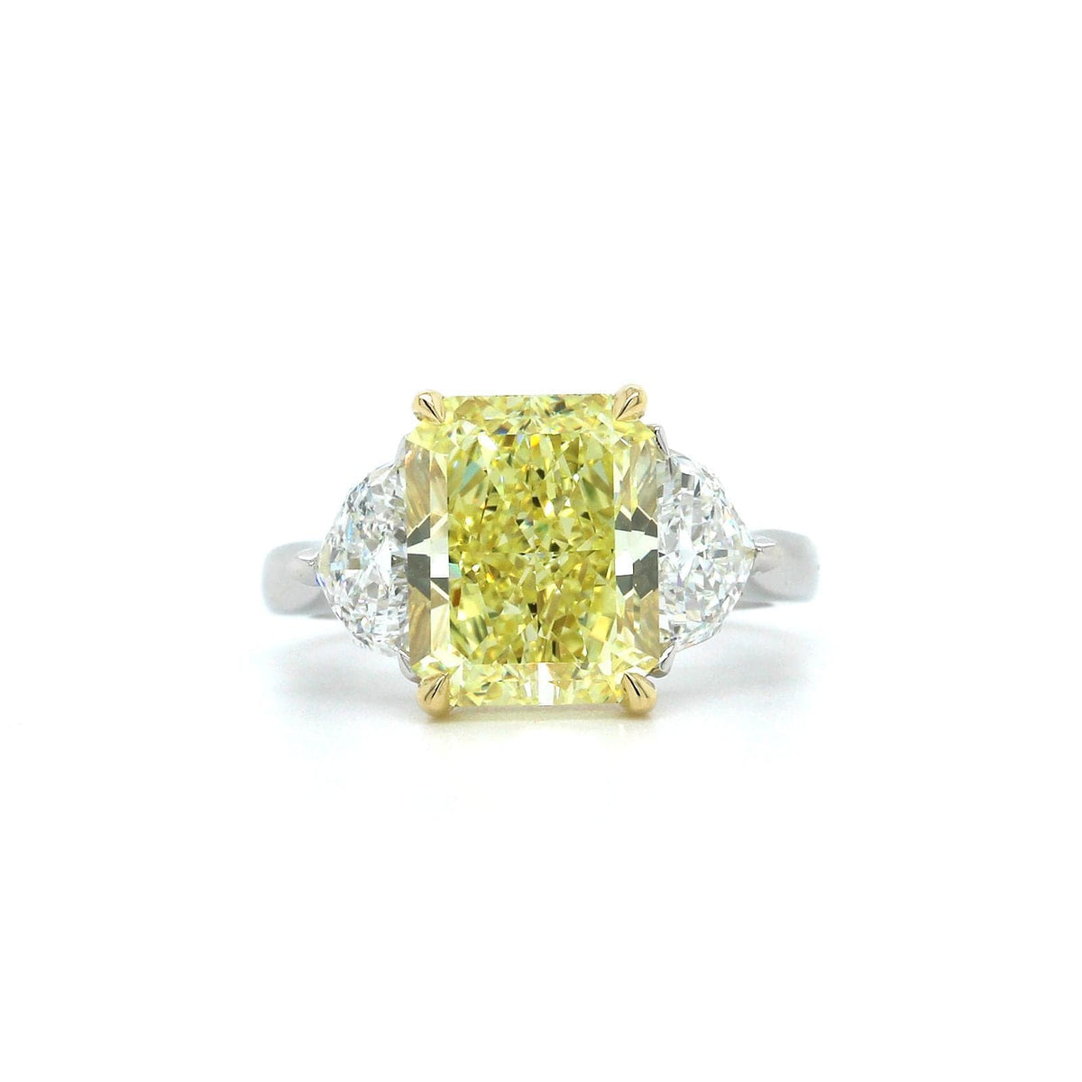 Platinum Three-Stone Fancy Yellow Diamond Ring, Platinum, Long's Jewelers