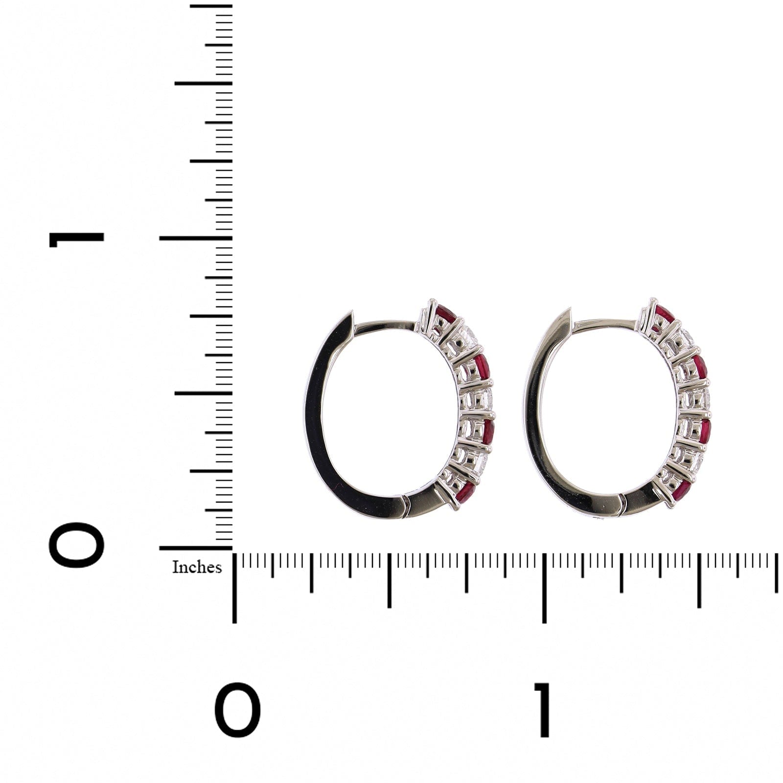 18K White Gold Ruby and Diamond Huggie Earrings, 18k white gold, Long's Jewelers