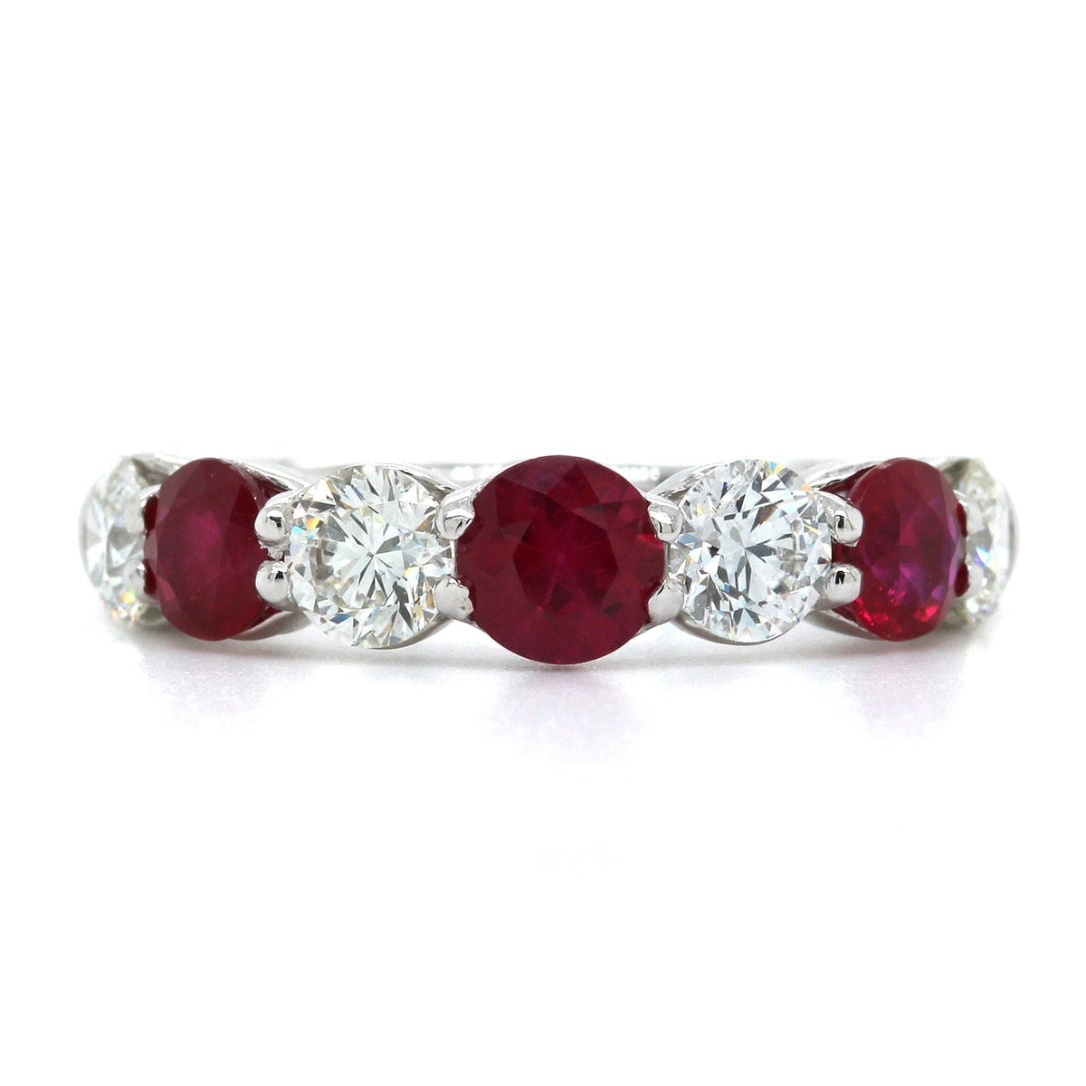 Platinum Shared Prong Ruby and Diamond Band