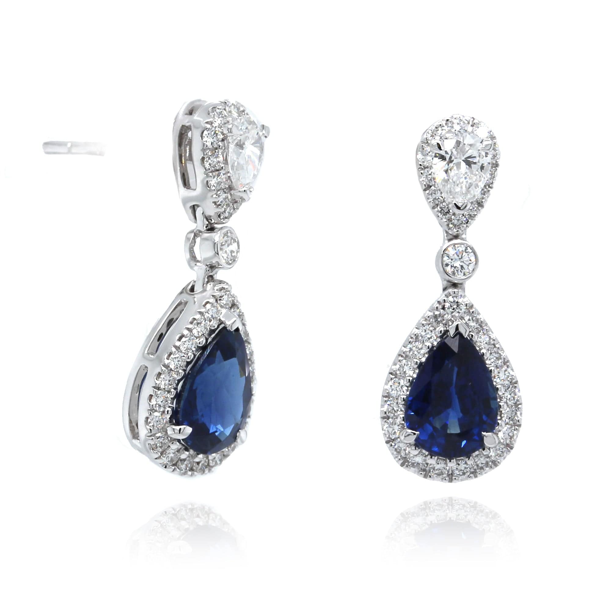 1.24 CTTW Sapphire and Diamond Halo Drop Earrings in White Gold | New York  Jewelers Chicago