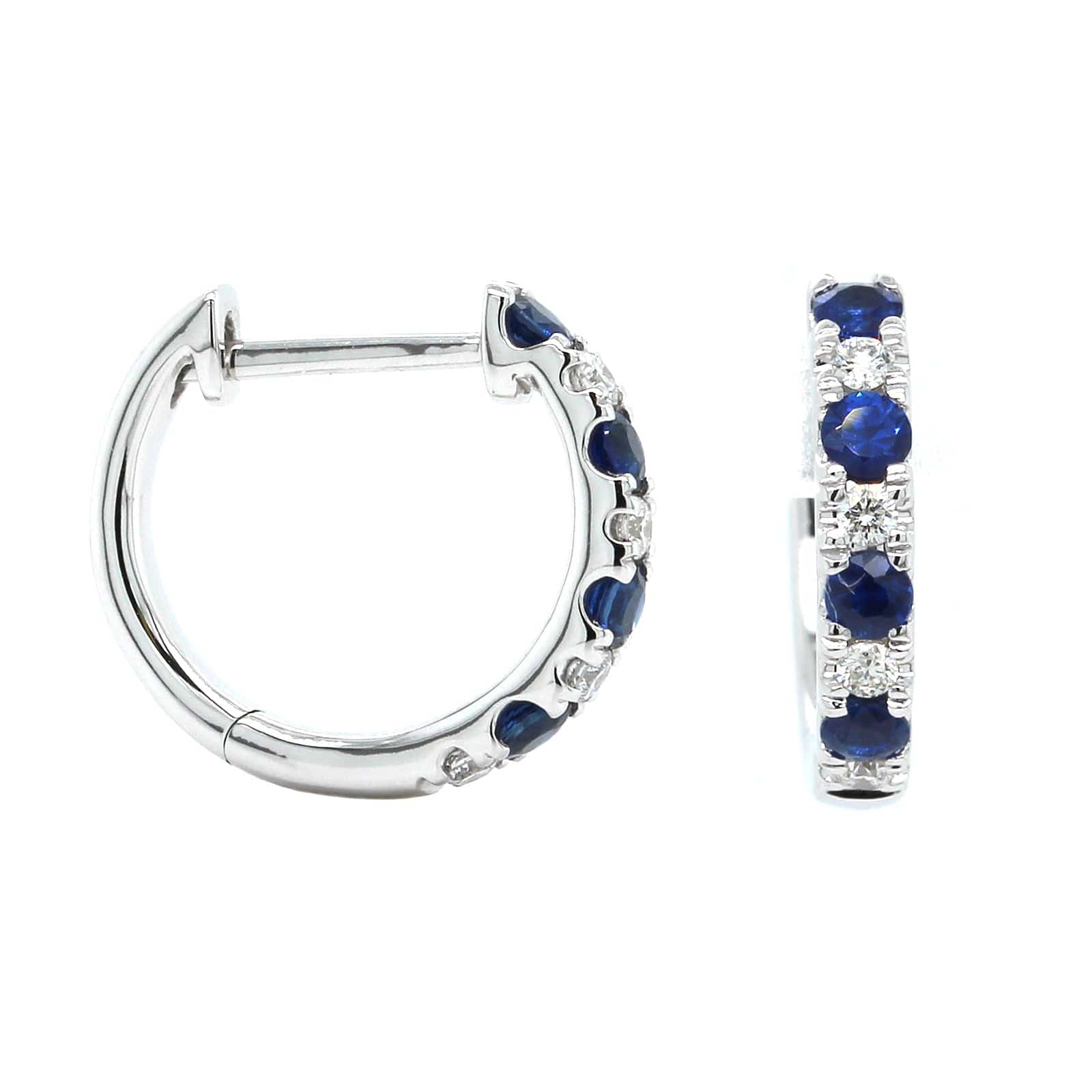 14K White Gold Diamond and Sapphire Huggie Hoops – Long's Jewelers