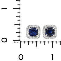 Platinum Square Emerald Cut Sapphire Diamond Halo Stud Earrings