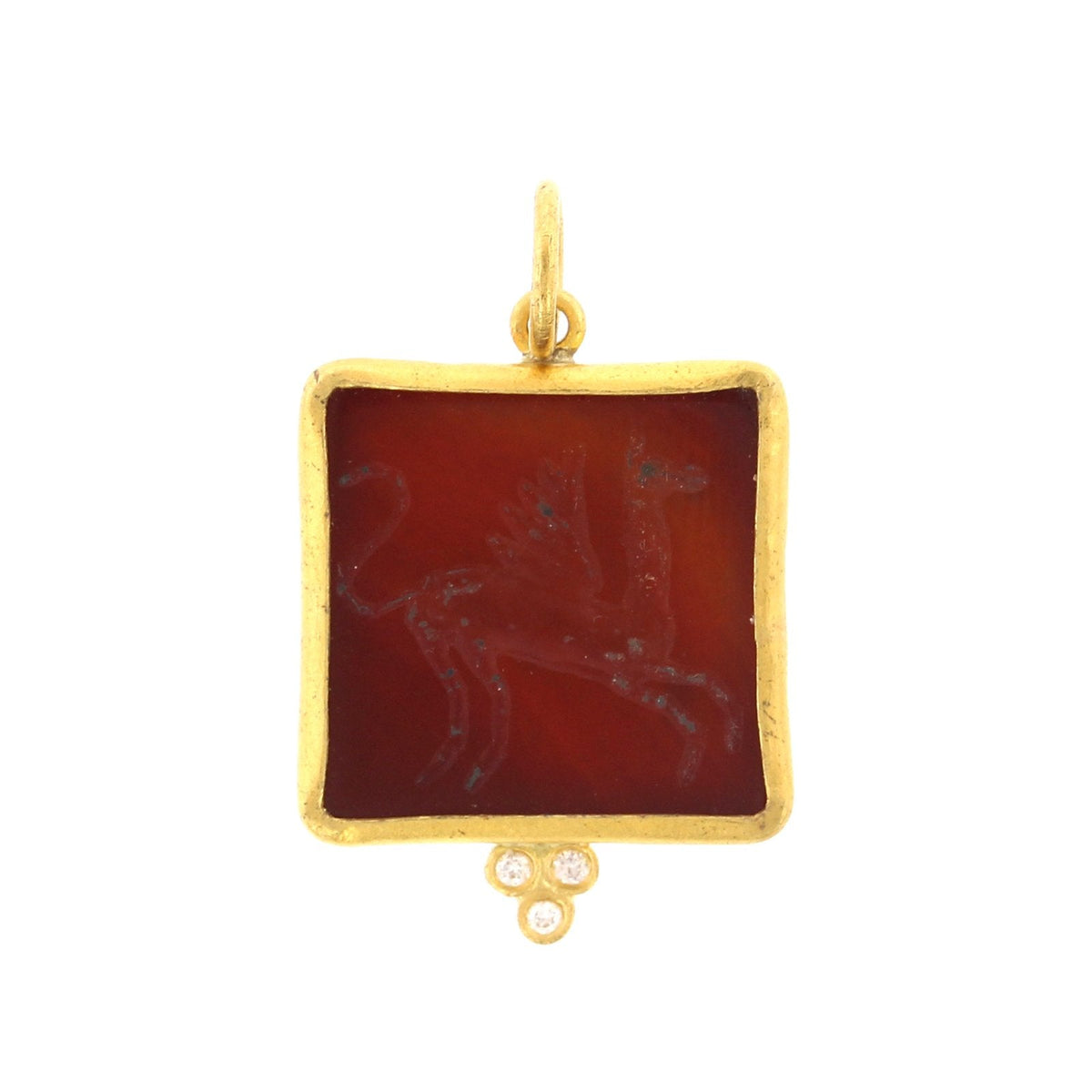 24K Yellow Gold and Sterling Silver Carnelian Pegasus Charm