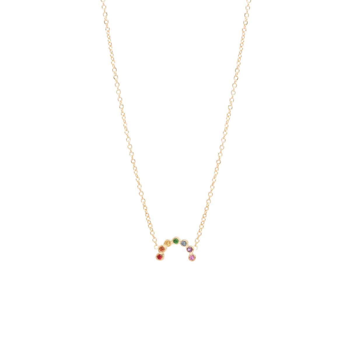 14K Yellow Gold Rainbow Sapphire Arc Necklace