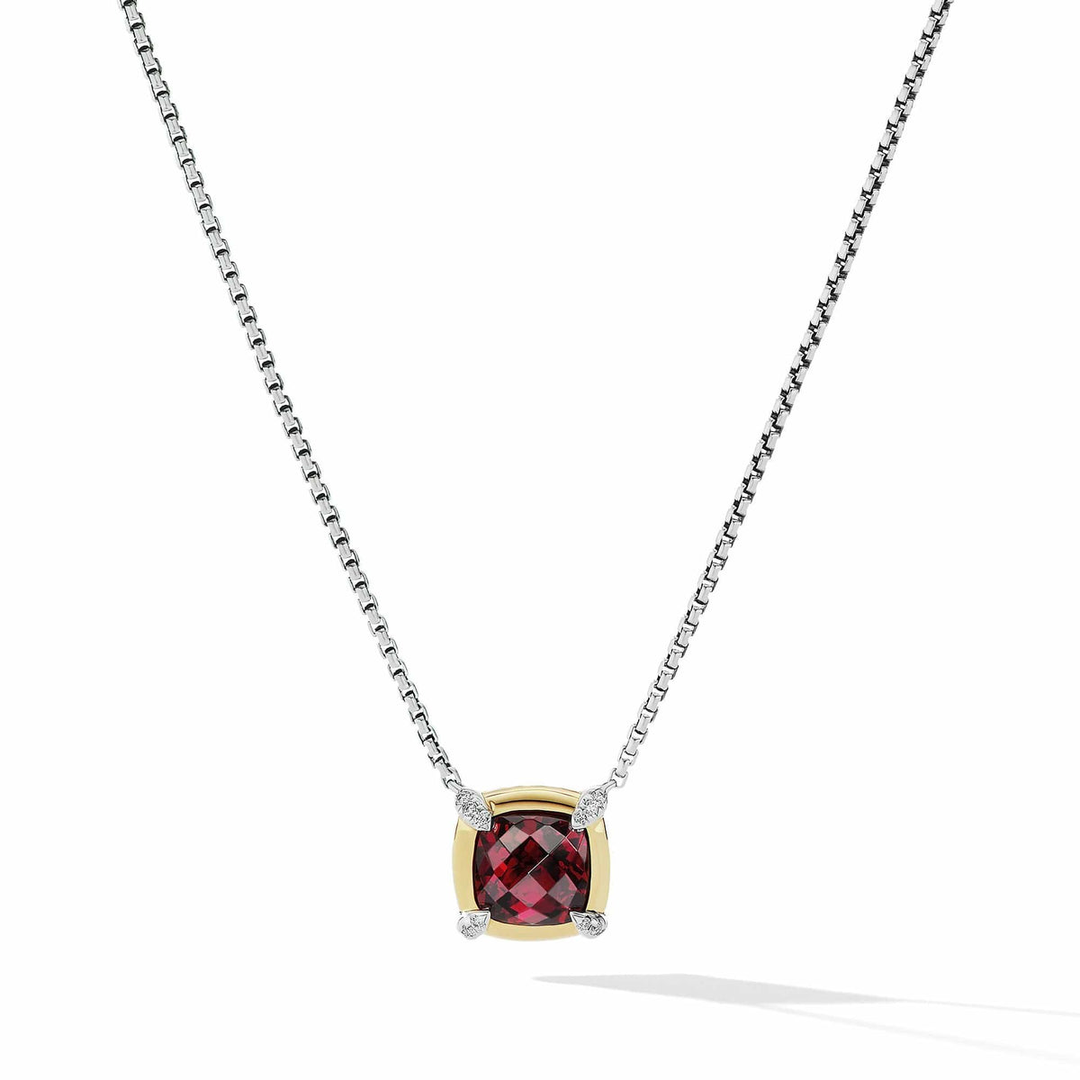 Petite Chatelaine® Pendant Necklace with Garnet, 18K Yellow Gold Bezel and Pavé Diamonds