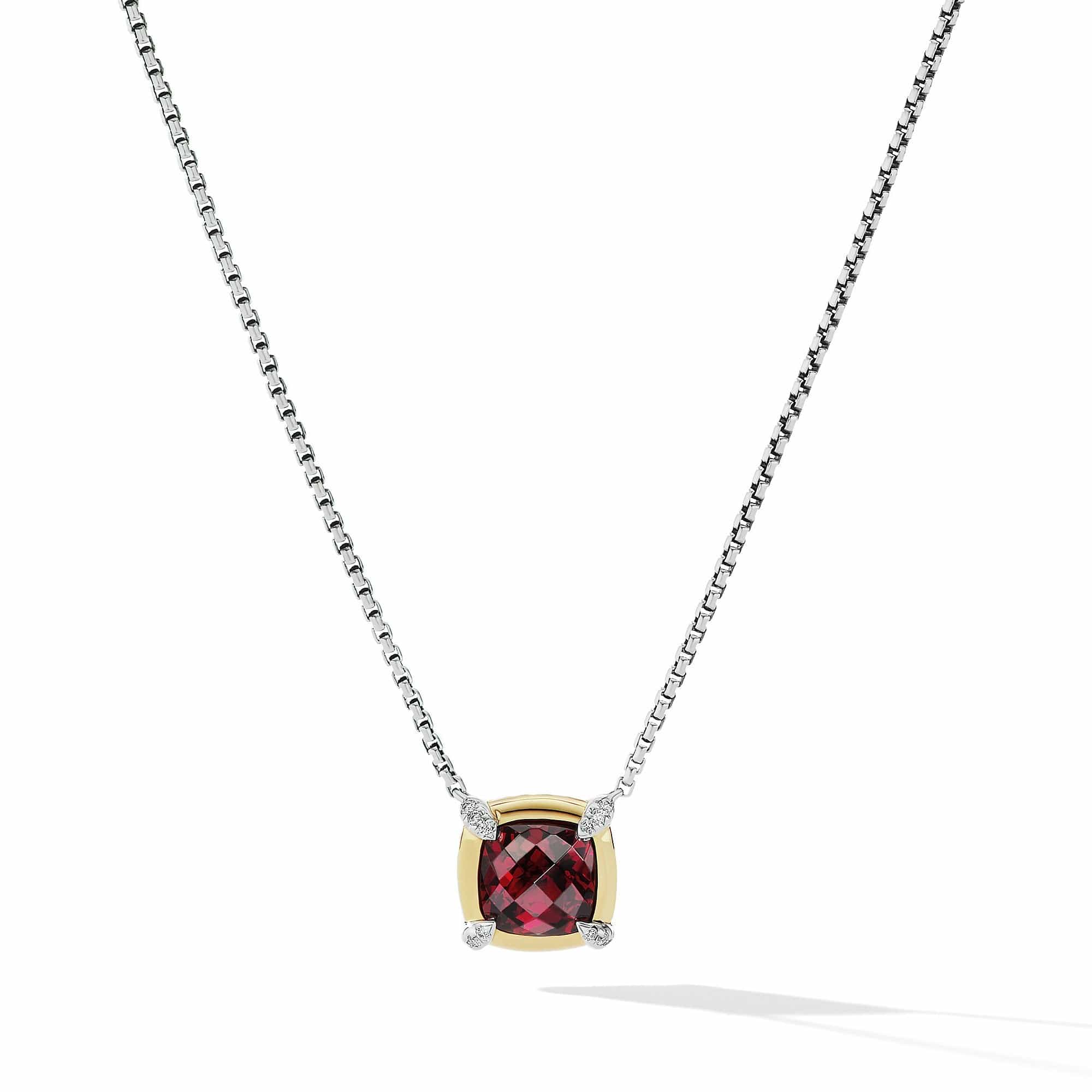 Petite Chatelaine® Pendant Necklace with Garnet, 18K Yellow Gold Bezel and Pavé Diamonds