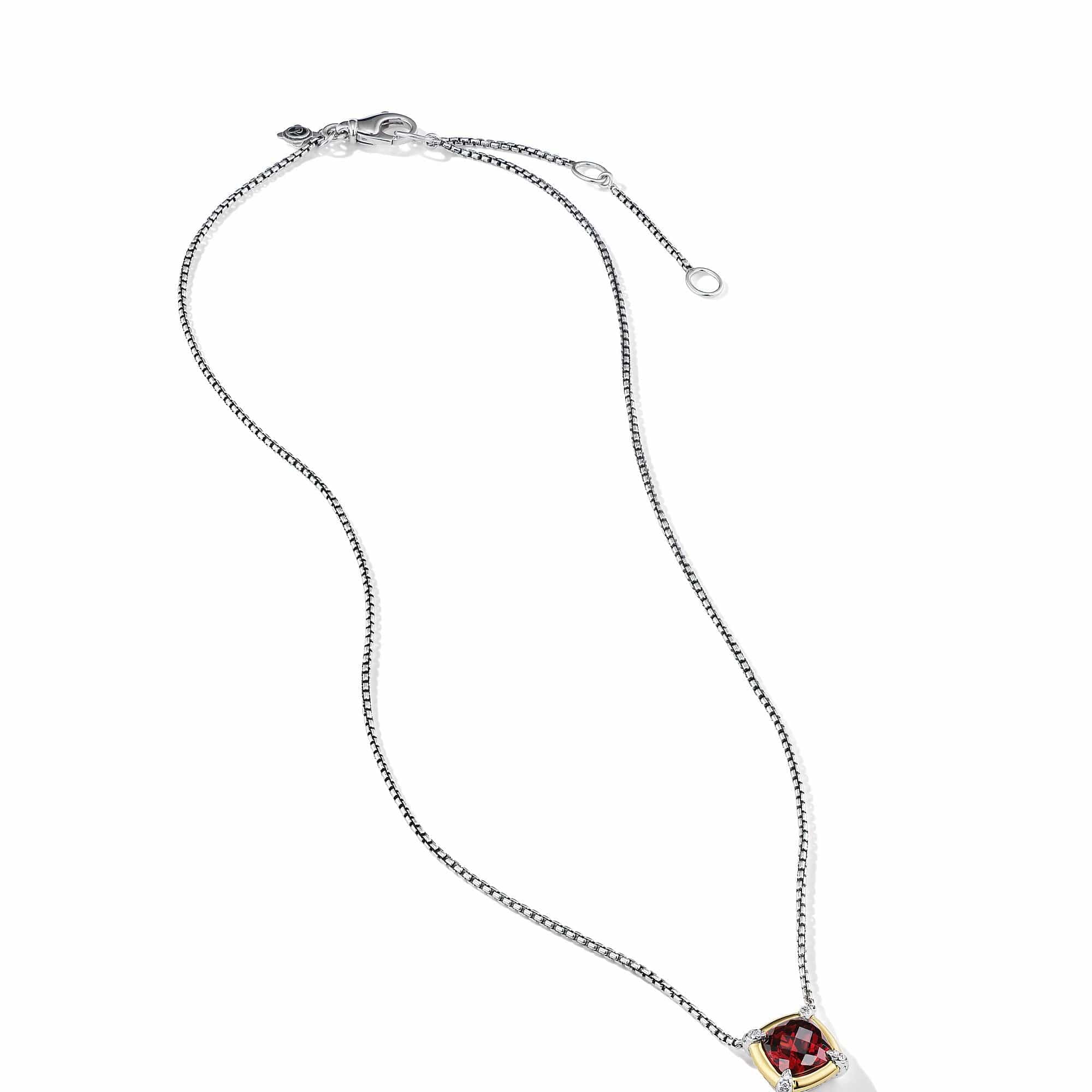 Petite Chatelaine® Pendant Necklace with Garnet, 18K Yellow Gold Bezel and Pavé Diamonds