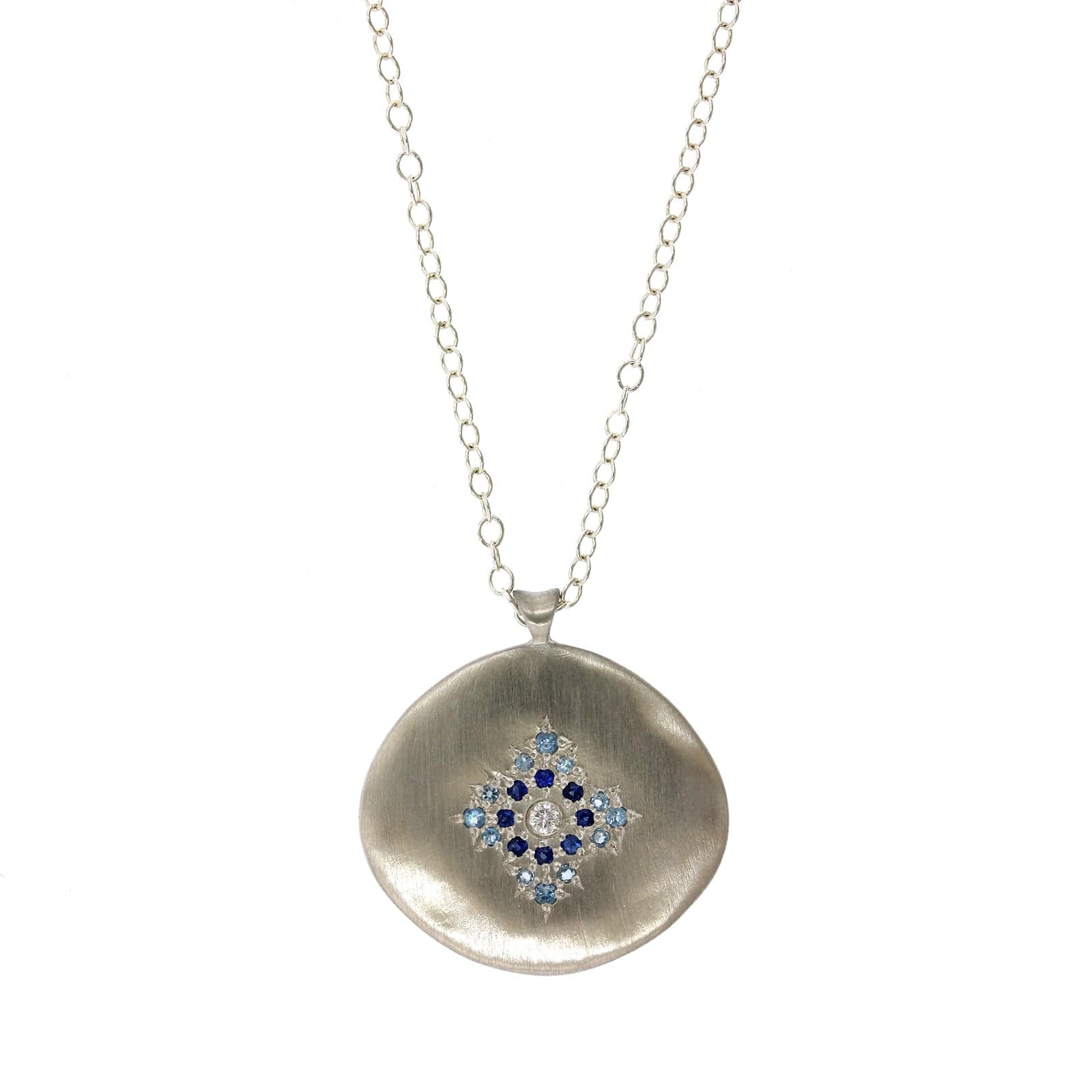 Adel Chefridi Sterling Silver Aquamarine and Sapphire Pendant