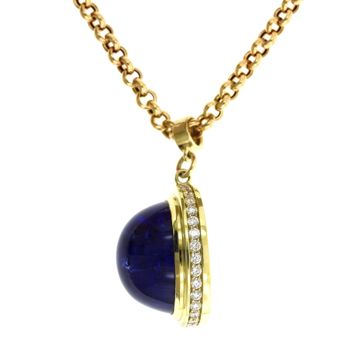 18K Yellow Gold Bezel Set Cabochon Tanzanite Pendant